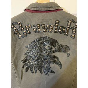 Vtg Marc Ecko‎ Cut & Sew Men's Sz L Jacket Coat Brawler Gray #72 Times Square NY